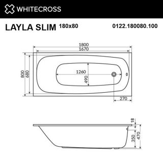 Гидромассажная ванна WHITECROSS Layla Slim 0122.180080.100.NANO.GL 180x80 см Nano золото